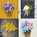 Wildflower Wreath with Pink Berry Accents - Handwoven Rattan Basket for Front Door, Spring Farmhouse Decor for Mother's Day, Wedding and Everyday Home Accent