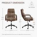 KISLOT Home Office Desk Chair, Ergonomic Office Chair with Lumbar Support, Adjustable Swivel Computer Chair with Wheels, Faux Leather Executive Task Chair with Wood Arms, Brown, Set of 1