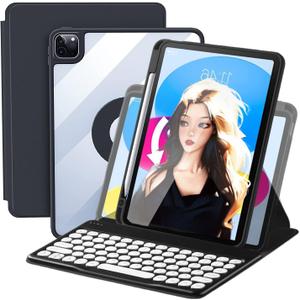 AnMengXinLing Keyboard Case for iPad 11 inch 2025(A16)/iPad 10 2022, Vertical Case with Pencil Holder, Magnetic Stand Rotating Detachable Keyboard with Clear Back (Black)