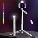 50'' Phone Tripod with Remote, Tripod for iPhone, 6 in 1 Selfie Stick with Light & Holder, Extendable Cell Phone Stand for Video Recording (White)