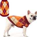 KOOLTAIL Small Dog Sweater, Knit Turtleneck Fall Thanksgiving Dog Sweaters for Medium Large Dogs, Plaid Pullover Cold Weather Knitwear Pet Winter Warm Clothes, Puppy Coat for Girls Boys, Orange L