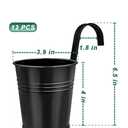 12 Pack Railing Planter for Outdoor Plants - 4 Inch Small Balcony Hanging Flower Pots with Detachable Hooks and Drain Holes Metal Oval Bucket Rail Box Fence Planters for Home Garden Decor, Black