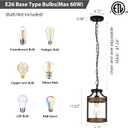 Farmhouse Pendant Light, Rustic Wood Metal Light Fixtures with Adjustable Hanging Chain, Small Pendant Lighting for Kitchen Island, Dining Room, Entryway, Cafe & Bar, 2 Pack