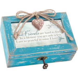 Cottage Garden True Friends Grateful Petite Locket Distressed Music Box, Blue