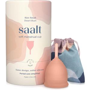 Saalt Soft Menstrual Cup Reusable Period Cup Made for Comfortable, Leak-Free Protection Up to 12 Hours BPA & Latex Free Includes Cup & Carry Bag (Small, Desert Blush)