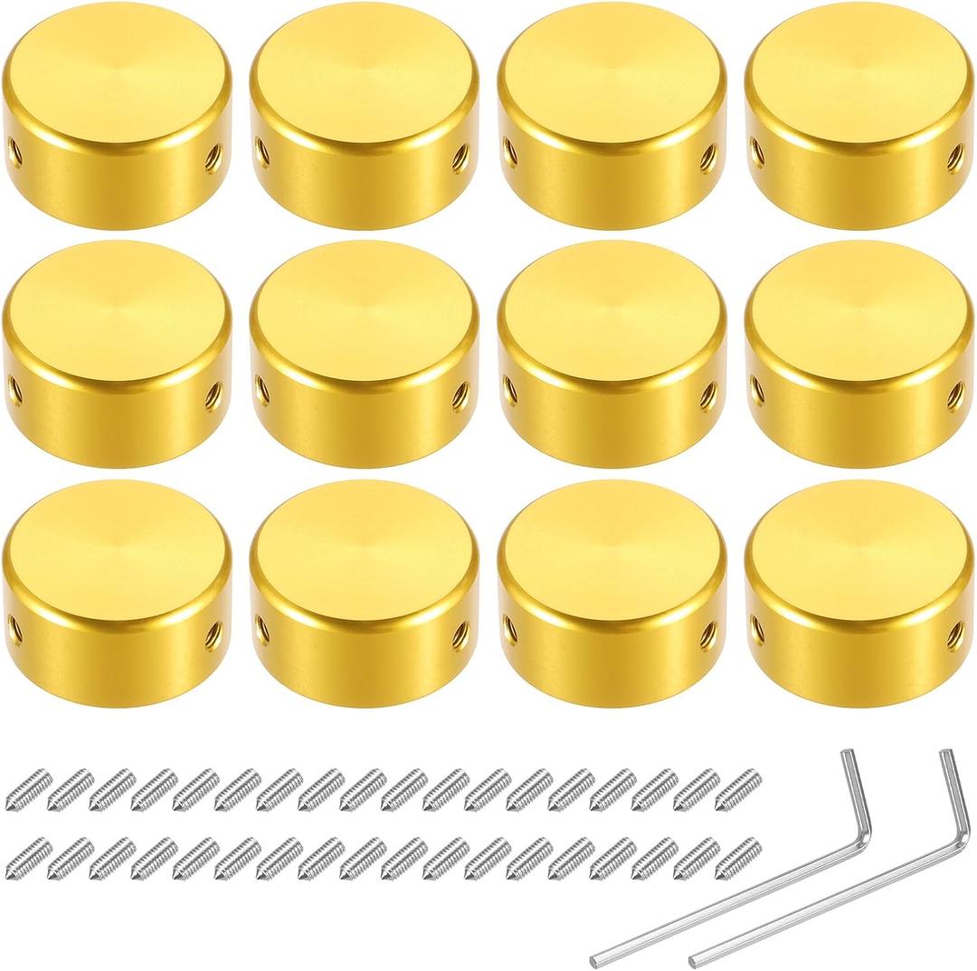 MECCANIXITY 12 Pcs Footswitch Toppers Guitar Pedal Button Caps Metal Footswitch Top Cover 3/8" for Guitar Effects Pedal Buttons, Gold