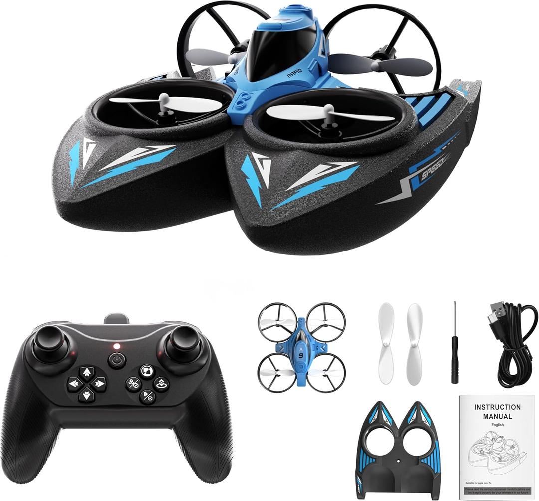 XOS Mini 3 in 1 Indoor & Outdoor Remote Drone, RC Airplane Plane, RC Quadcopter Multirotor Helicopter, RC Car & RC Boat with Auto Hovering, 3D Flips, Headless Mode for Kids Birthday Gifts