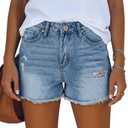 ZOLUCKY Women's Blue Solid Mid Rise Stretchy Ripped Jean Shorts Size S