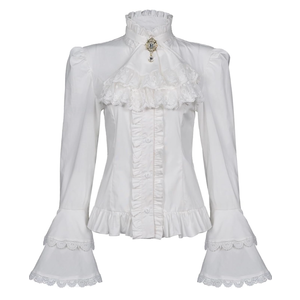 Mingyuezai Victorian Blouse Womens Gothic Pirate Shirt Vintage Long Sleeve Lotus Ruffle Tops XL
