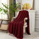 Chunky Cable Knit Throw Blanket Lightweight Wine red 100% Organic Cotton Blanket for Sofa Couch Bed Baby Nursery, Rustic Shabby Chic Modern Farmhouse, 60 x 80 Give Laundering Bag