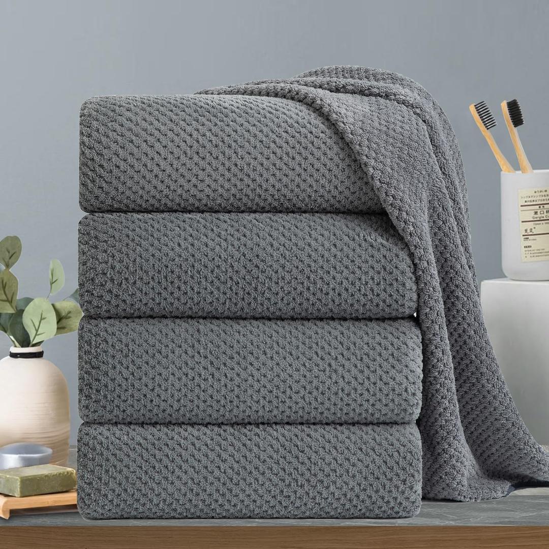 Hailea Gray Bath Towels Set 35x70 Inches - Luxury 600 GSM Oversized Bath Sheet Towel,Extra Large Microfiber - Quick Dry,Highly Absorbent,Super Soft Shower Towels Spa Hotel Bathroom Towel Set (4-Pack)