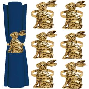 Easter Napkin Rings Set of 6,Metal Gold Rabbit Napkin Holders,Easter Decors Dinner Home Bunny Table Decorations Party Supplies