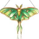Stained Glass Window Hanging, Luna Moth Suncatcher for Window Decor, Gift for Women Mom Grandma and Art Lover, Ideal Gifts, Elegant Home Decor 5.8x7.3 Inch, Garden, Patio (Green)