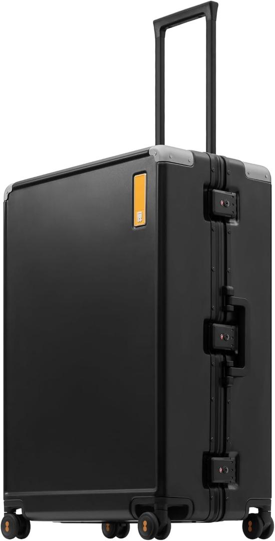 LEVEL8 Zipperless Checked Luggage Large Suitcase with Wheels 28 Inch Black