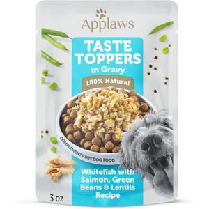 Applaws Taste Toppers, Limited Ingredient Dog Food Topper, Whitefish with Salmon, Green Beans & Lentils in Gravy (6 x 3oz Pouches), Best By: SEP 28 2024