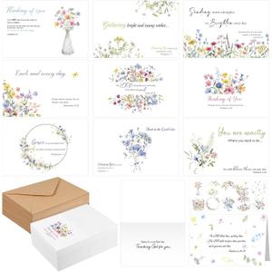 Motiskyy 50 Pack Religious Thinking of You Cards with Envelopes Bulk Christian Inspirational Thinking of You Greeting Card with Biblical Scripture Verses Blessing 10 Designs 4 x 6 Inch (Wildflower)