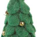 LOGOFUN Mini Christmas Tree Figurine Woolen Felt Xmas Tree Ornament with Bell Small Christmas Tree Statue for Festival Party Supplies - Green