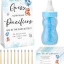 Roowest 512 Pcs Baby Shower Games Guess How Many Pacifiers Sign 100 Small Guessing Games 10 HB Pencils 750ml Milk Bottle 400 Acrylic Pacifiers Decoration for Guest Gender Reveal(Blue,Bear)