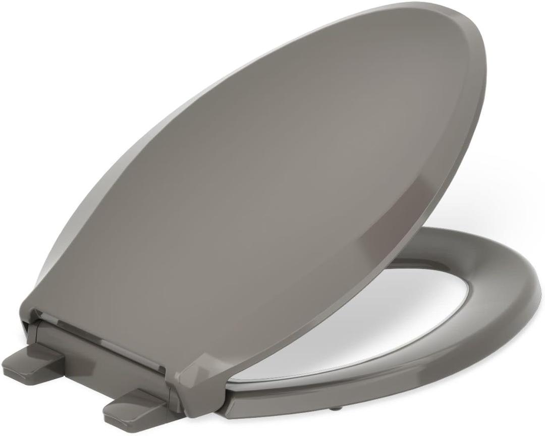 KOHLER 4636-RL-K4 Cachet ReadyLatch Elongated Toilet Seat Slow Close, Soft Close Toilet Seat Quiet Lid, Contoured Grip-Tight Bumpers Installation Hardware, Apartment Essentials, Cashmere