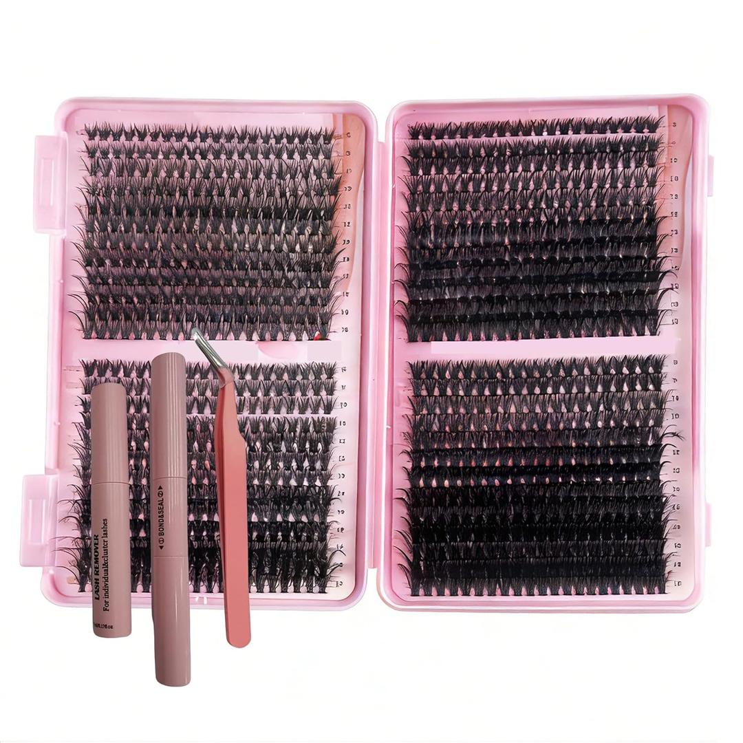 Lash Clusters Kit,1000Pcs Eyelashes Clusters Kit 8-18mm Natural & Fluffy D-Curl Segmented False Eyelashes 20D+30D+40D+50DWith Bond & Seal Tweezers Brush)