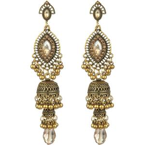 Jhumka Long Tassel Bell Earrings Vintage Jhumki Bollywood Traditional Ethnic Dangle Drop Bohemian Chandelier Earring for Women Oxidized Crystal Wedding Party Festival Indian Jewelry Gift (Gold)