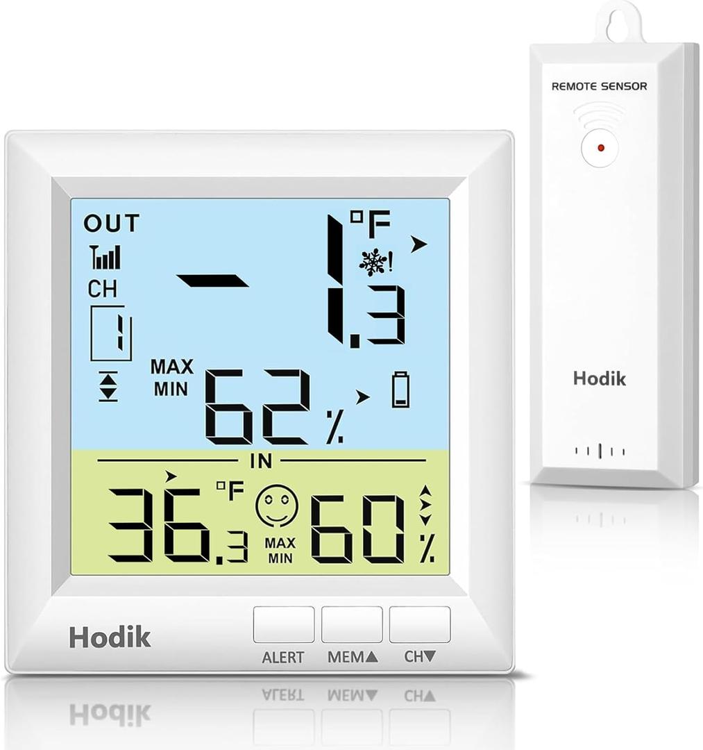 Wireless Freezer Thermometer with Alarm Refrigerator Thermometer, Fridge Freezer Alarm Thermometer Digital with 3 Adjustable Backlight and 330FT Remote Range for Kitchen Home Restaurant (One Sensor) (White)