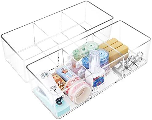 POPPEYGO Stackable Clear Drawer Organizers Small Makeup Vanity Storage Bins Trays and Office Desk Drawer Dividers Triple Compartments 2 Pack