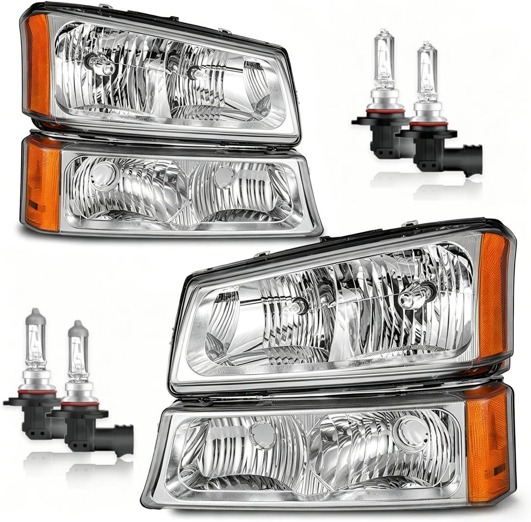 Headlights Assembly for 03-07 Chevy Silverado1500/2500/3500/1500HD/2500HD,03-06 Avalanche 1500/2500 Headlamp Replacement Left & Right Side