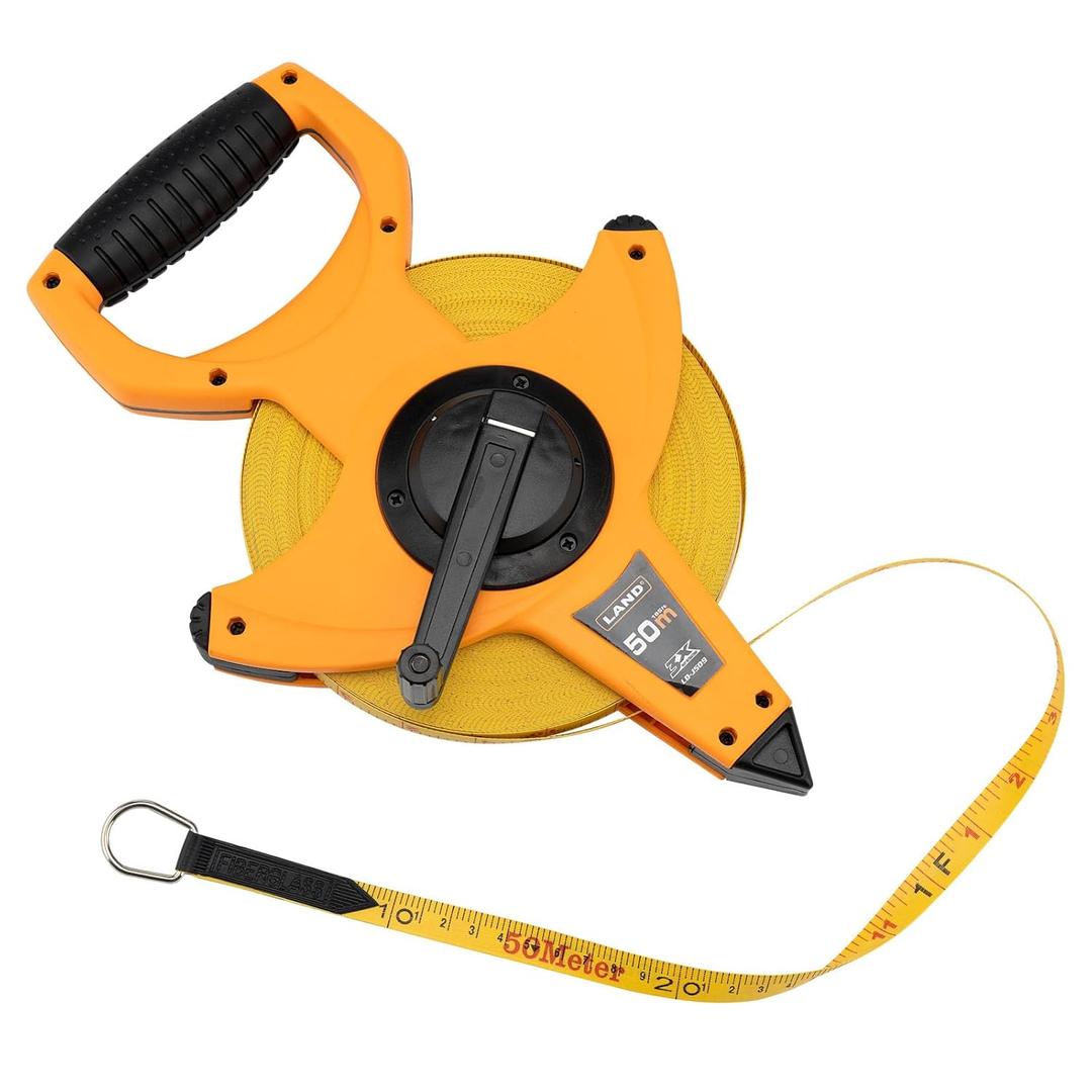 LAND 165FT/50M Heavy Duty Fiberglass Tape Measure - 1/2-Inch Wide, Dual Inch/Metric Scale, Durable Open Reel Measuring Tape for Surveying, Engineering, Runway Construction