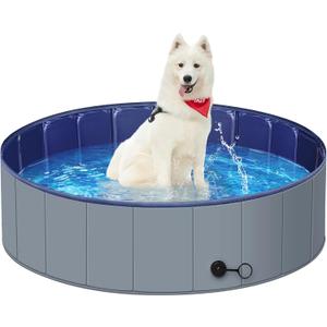 Dog Pool for Large Dogs, Kiddie Pool Hard Plastic, Dog Bathtub Portable, Foldable Pool for Dogs Slip-Resistant (Dark Gray, M - 40'' x 12'')