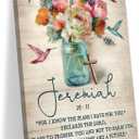 Framed Jeremiah 29:11 Bible Verse Wall Art Christian Floral Poster with Hummingbirds and Cross Scripture Canvas Painting Prints Faith Religious Picture Dcor for Bedroom Living Room 12x16Inches
