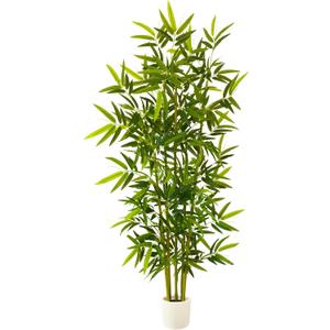 Warmplants Artificial Bamboo Tree, 6ft Tall Fake Bamboo Plant with White Planter, Faux Trees with 5 Trunks and Lifelike Leaves for Indoor Outdoor Home Office Decor