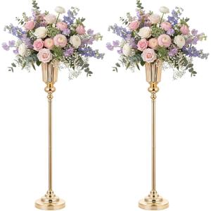 Nuptio 2 Pcs 30.5"/ 77.5cm Height Versatile Metal Wedding Centerpieces Vase, Metal Trumpet Vase, Road Lead for Wedding Party Dinner Centerpiece Event for Anniversary Ceremony Party
