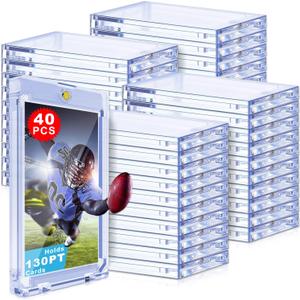 130pt One Touch Card Holder: 40ct Magnetic Card Cases, U-V Protection 130pt Magnetic Card Holder for Sports Game Cards, Football, Baseball, Trading