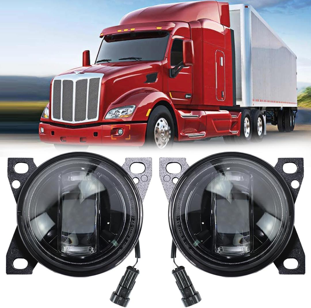 Fog Lights Assembly LED fit for Peterbilt 579(2013-2022), Peterbilt 587(2013-2022), Kenworth T660(2013-2021) Fog Lamp Driver and Passenger Side Semi Truck (Black)