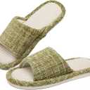 Womens Slippers, Linen Flax House Slippers for Women Men Unisex, Cute Soft Open Toe Summer Bedroom Slides House Shoes Indoor Outdoor Shower Drys fast (Green)