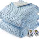 CAROMIO Heated Blanket King Size with LCD Dual Controller, Waffle Weave Fast Heating Electric Blankets, 10 Heat Levels & 1-12H Time Settings, ETL Certified, Machine Washable, Light Blue, 100" x 90"