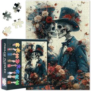 Jigsaw Puzzles 1000 Pieces for Adults, Gothic Romance Jigsaw Puzzles, Two Elegantly Dressed Skeletons Puzzles for Adult 1000 Pieces, Skull Puzzles, Impossible Puzzle for Adults 20X27 INCH