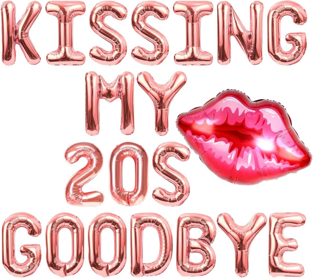 JeVenis Kissing My 20s Goodbye Decorations Kissing My 20s Goodbye Banner Balloons 30th Birthday Balloon Dirty 30 Balloon