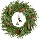 Briful Norfolk Pine Christmas Wreaths for Front Door, 20 inches Artificial Green Wreath with Pinecones Decorative Bells for Xmas Room Wall Kitchen Mantle Outdoor Porch Decor
