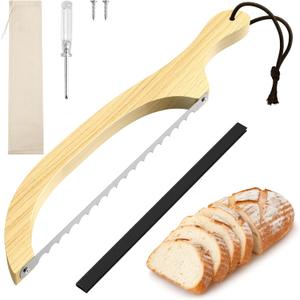 Bread Knife for Homemade Bread  16" Walnut Bow Bread Cutter with Ultra-Sharp Serrated Stainless Steel Blade, Sourdough Bread Knife for Bagels, Baguettes, and Rustic Loaves - Wood Color