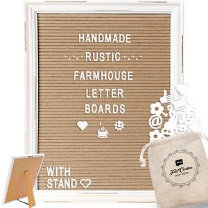 Cappuccino Felt Letter Board Back to School Sign with Rustic Wood White Frame - Farmhouse Letter Board Sign with Stand - Baby Announcement 12x16 Felt Board Changeable Message Board with 350 Letter Set