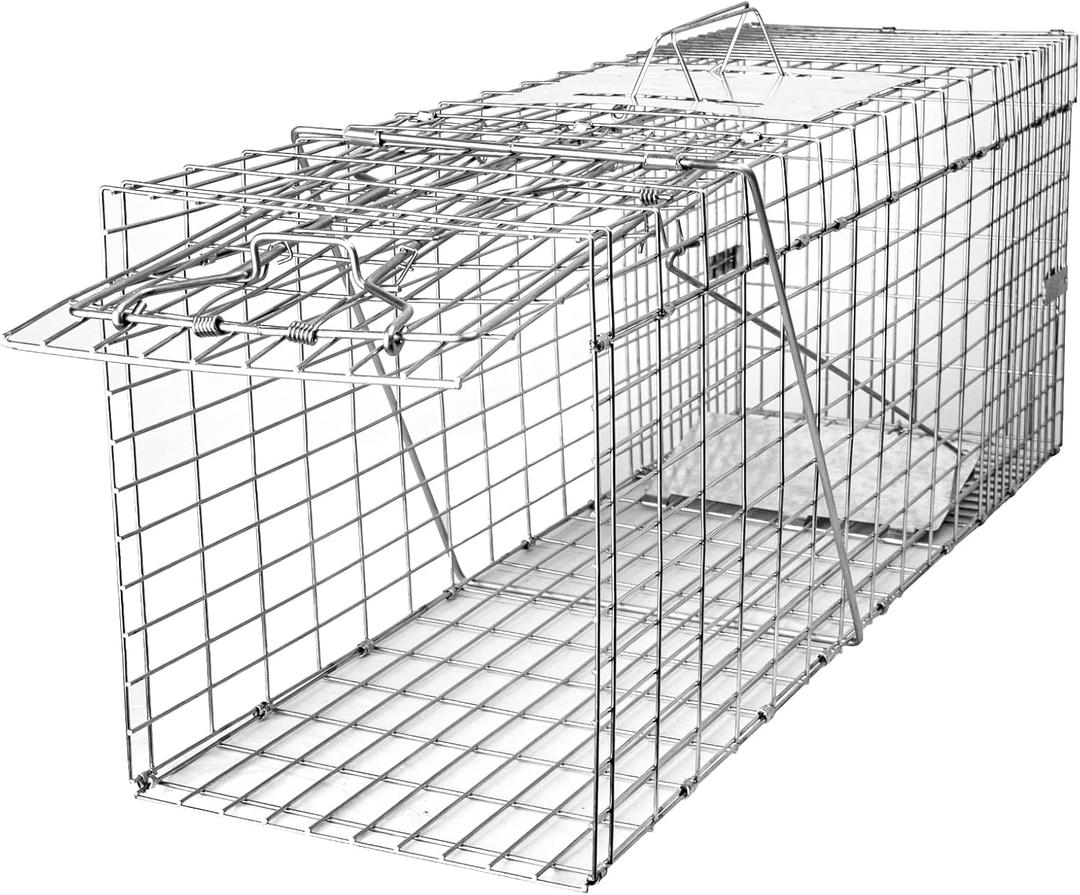 SZHLUX 32" Live Animal Cage Trap, Heavy Duty Folding Raccoon Traps, Humane Cat Trap for Stray Cats, Raccoons, Squirrel, Skunk, Mole, Groundhog, Armadillo, Rabbit, Catch and Release (SZ-HXL8130-NEW)