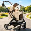 797Audio Dog Stroller for Small Medium Dogs,Pet Stroller for Cats Puppy Up to 121lbs,Foldable,One Click Folding,4 Wheel Shock Absorption,Adjustable Canopy with Sun Shades,Removable Washable Pad(Cream)