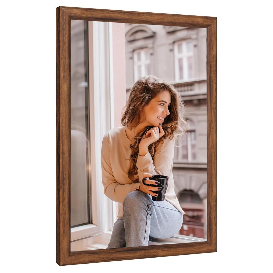 30x40 Wood Frame Brown, Rustic Natural Wooden 40x30in Poster Picture Frame, Distressed 30 x 40inch Woodgrain Gallery Photo Frame with HD Plexiglass, Horizontal Vertical Wall Mounting Display 1pcs