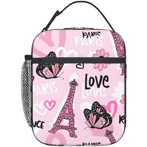 Pack of 2, VANZEV Paris Eiffel Tower Lunch Box for Adults Kids Women Men Pink Butterfly Lunch Bag Cooler Tote Reusable Insulated Lunch Bag Container Gifts for Office Picnic Travel Work School
