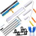 Self Leveling Cement Tool Kit- Epoxy Floor Tool Kit Includes Self-Leveling Rake, 2 Spiked Roller, 2 Flooring Construction Painter Roller, 16-63 Telescopic Poles, Epoxy Spike Shoes and Gloves