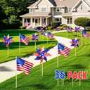 onbuwws 36 Pcs 4th of July Decorations, Patriotic Memorial Day Pinwheels and Flags Small Fourth of July Red White and Blue Labor Day Windmills Independence Day Parade Outdoor Yard Garden Party Decor
