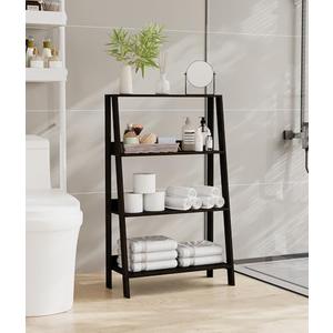 VPSMAT 3 Tier Bathroom Ladder Shelf, Freestanding Open Shelving Unit, Toilet Ladder Shelf for Storage, Small Bookshelf for Living Room Kitchen Bedroom Balcony, Black