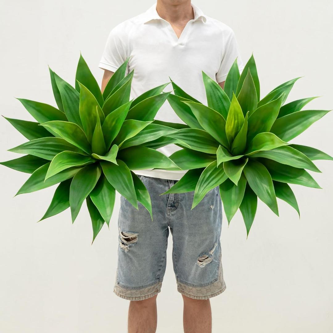 Artificial Plant Artificial Agave Plants,2PCS Faux Plants for Outdoors Artificial Plant Outdoor Large UV Resistant Fake Agave Planters for Indoor and Outdoor Decorating Outdoors Plants 22"